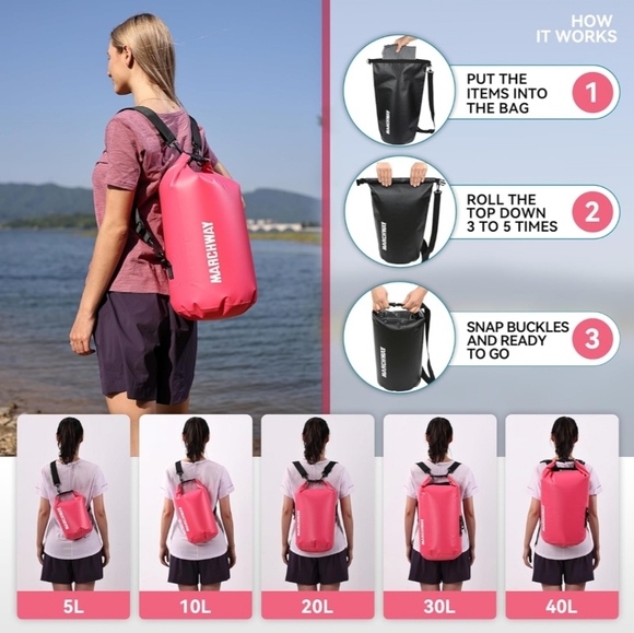MARCHWAY Pink Waterproof Dry Bag Backpack - 10L - Picture 4 of 16
